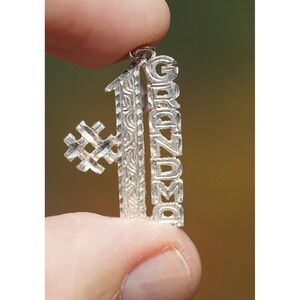 Vintage 14k Solid White‎ Gold Diamond Cut #1 Grandma Pendant - Charm Mothers Day